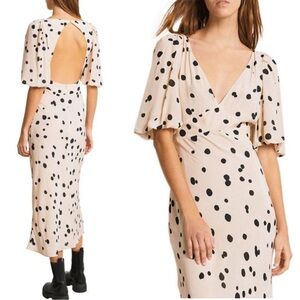ba&sh Beige and Black Spotted Midi Dress